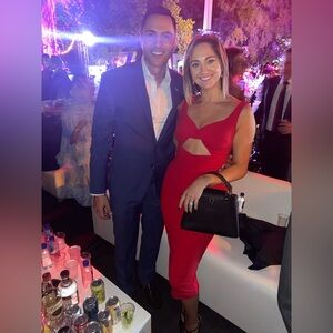 Aqua Vibrant Red Cut-Out Midi Dress